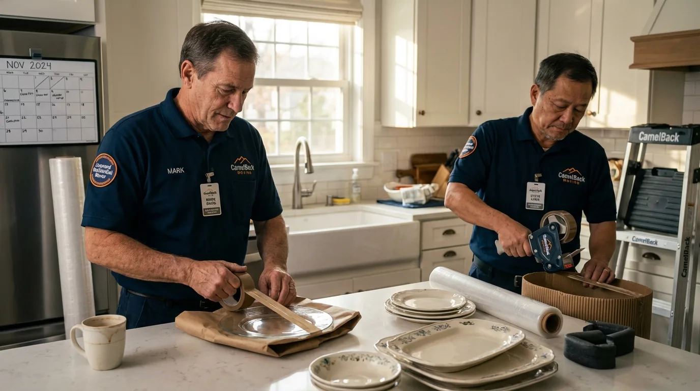 Professional crew packing kitchen dishware in Milford, PA